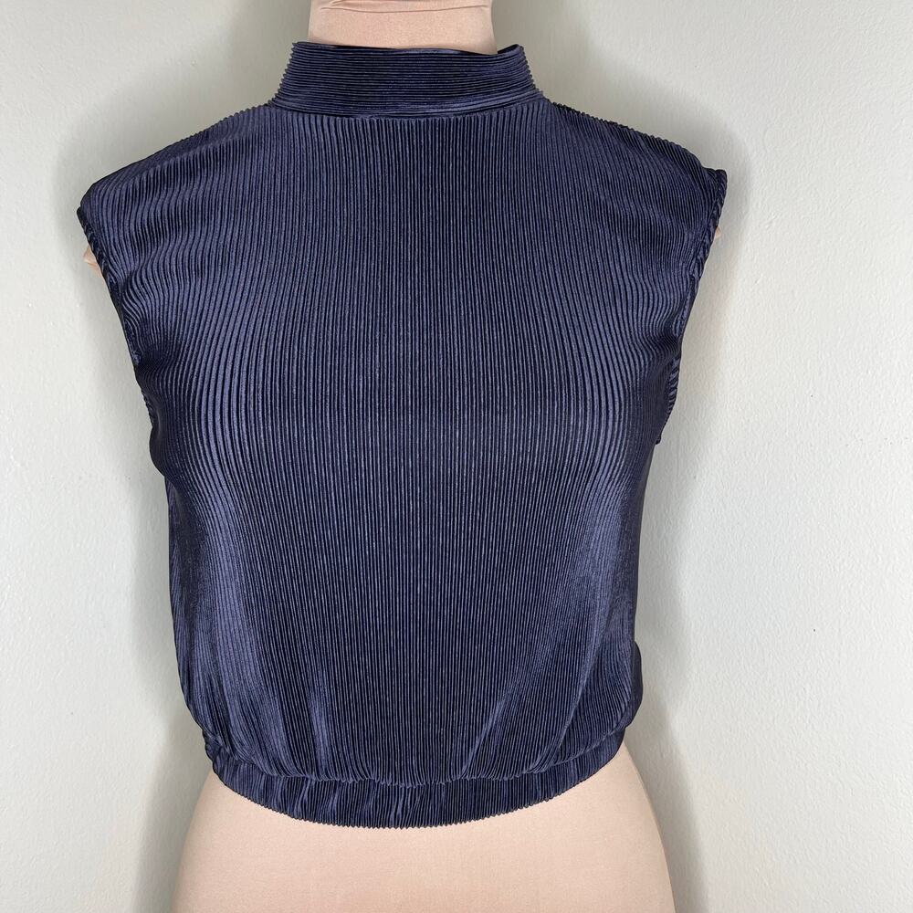 RO&DE Crop Top Small Womens Crinkle Plisse Co-Ord Keyhole Mock Neck Blouson New